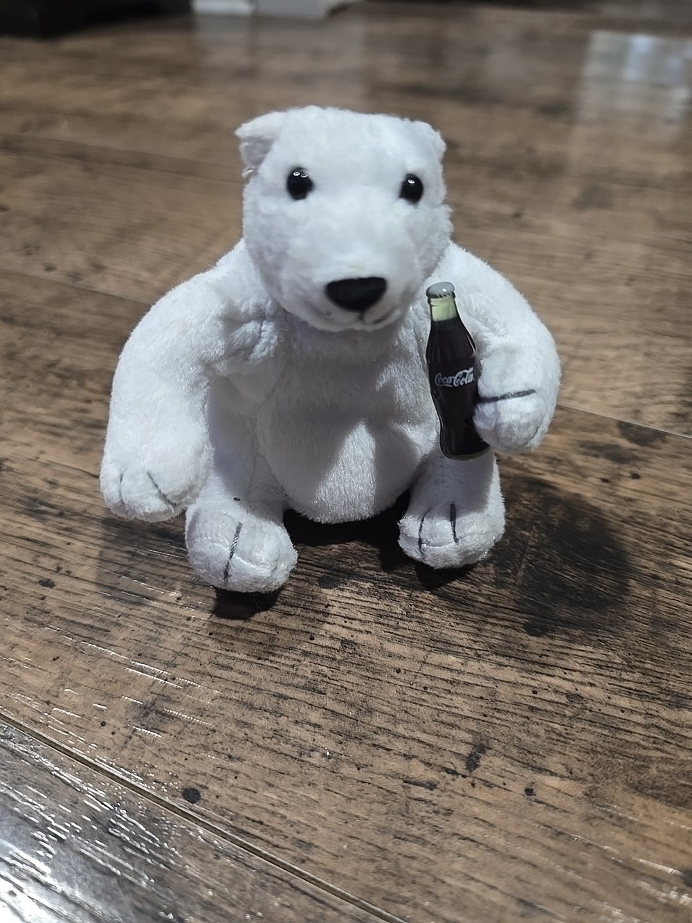 White Plush Coca Cola Polar Bear Toy with Bottle Burger King 1999